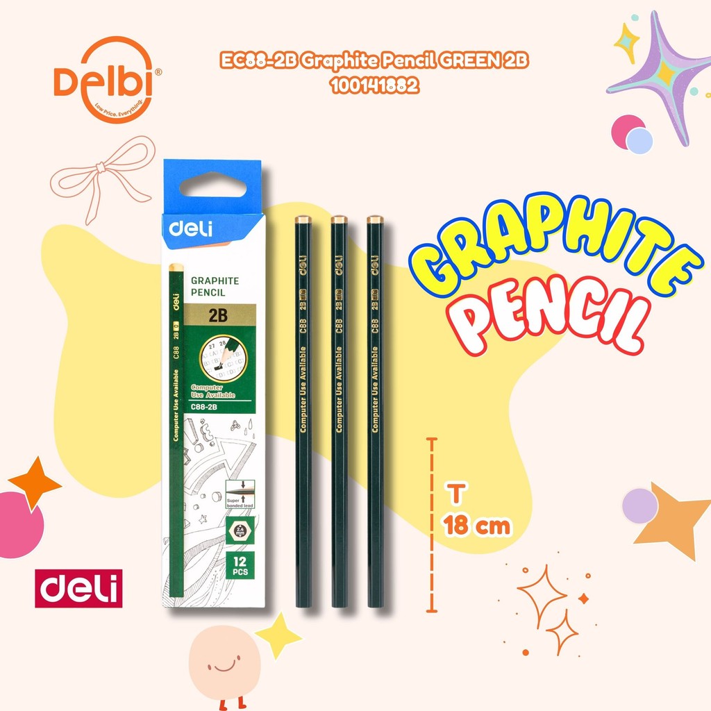 

Deli Pensil 2B EC88-2B Graphite Pencil GREEN 2B EC88-2B Graphite Pencil GREEN 2B