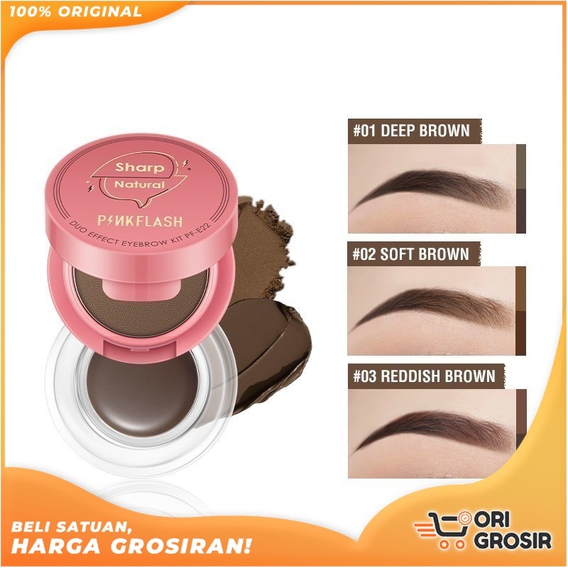 ORI Grosir PINKFLASH Duo Effect Eyebrow Kit 2-in-1 Eyebrow Cream & Powder Gel pomade Eyeliner Waterp