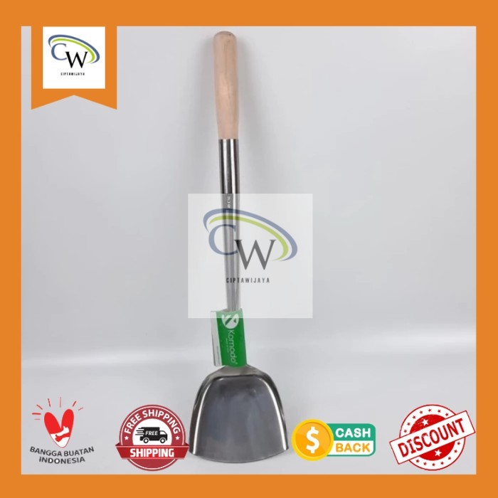 Sodet Nasi goreng Besar/ sodet stainless gagang kayu 40 cm Komodo
