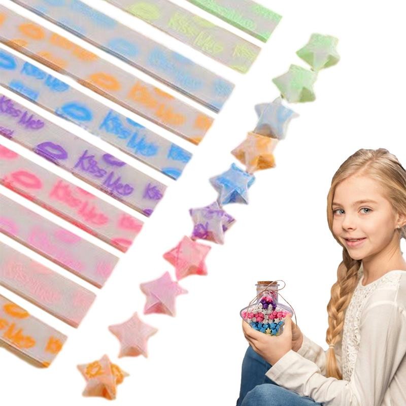 

DIY Lucky Star Folding Paper Star Glitter Strips Fluorescence Folding Strip Paper Craft Paper Decor For Christmas Gifts And