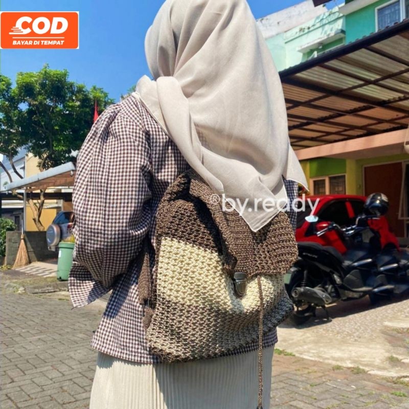 Tas Ransel Rajut | Tas Rajut Wanita | Souvenir Oleh - Oleh Bandung
