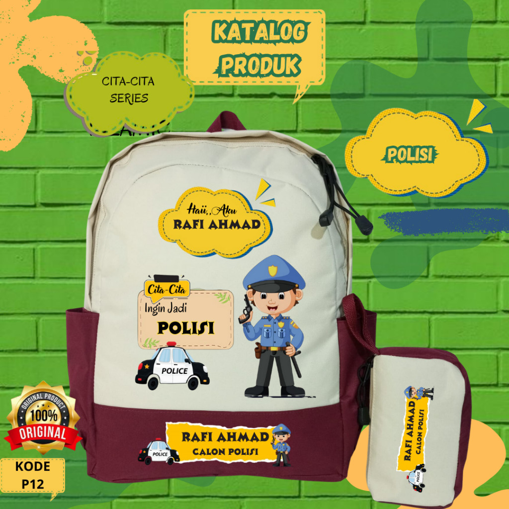 TAS SEKOLAH ANAK CUSTOME MOTIF POLISI