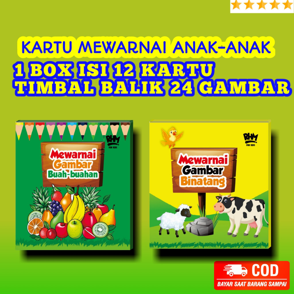 

Kartu Mewarnai Anak / Edukasi Mewarnai Karakter Hewan / Buah - Buahan