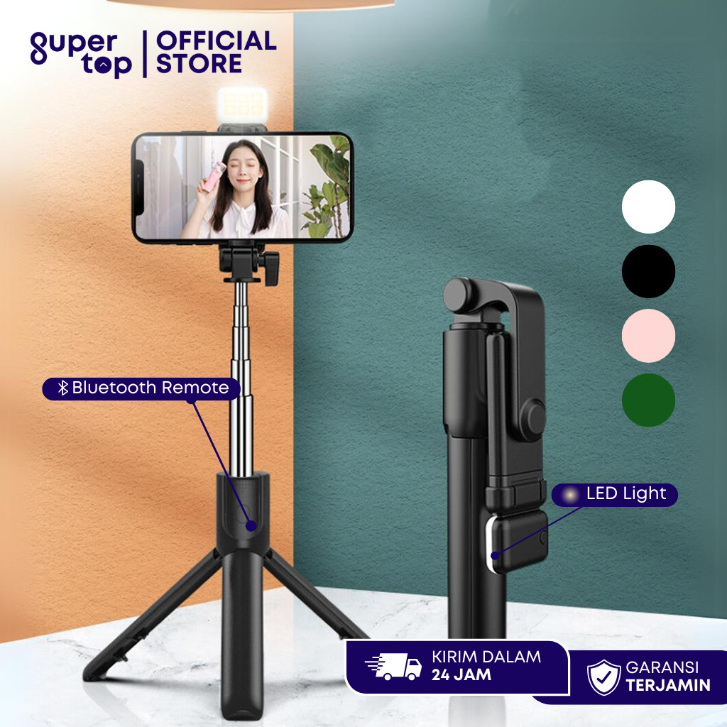 Tongsis tripod 4in1 selfie stick dengan remote bluetooth dan lampu LED tongsis bluetooth tongsis led