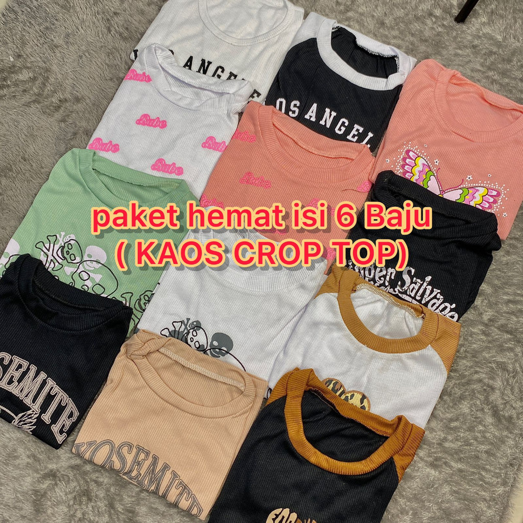 YOSSA - Paket Hemat Isi 6 PT Potong Kaos Crop top Rib Anak Remaja Dewasa // PAKET HEMAT USAHA CROP T
