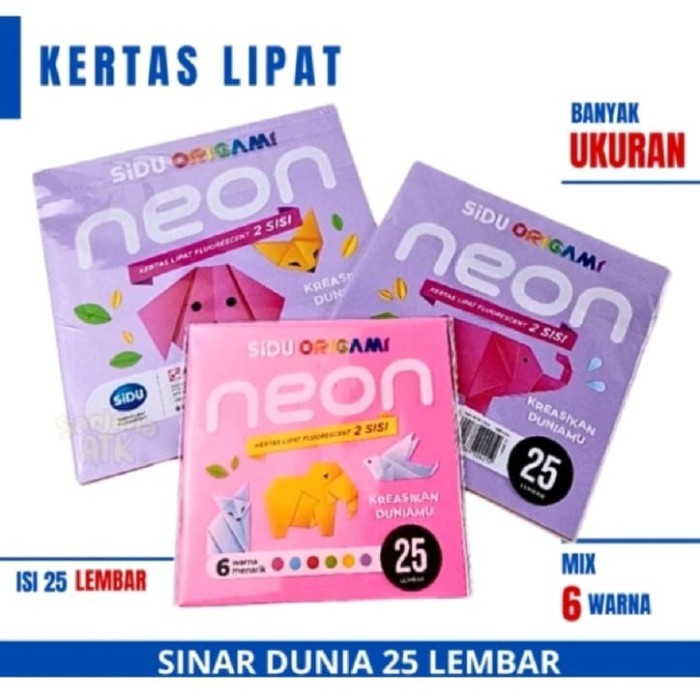 

Kertas Origami Neon SIDU 2 sisi Isi 25 lembar - Origami 16×16 by Summerstore id