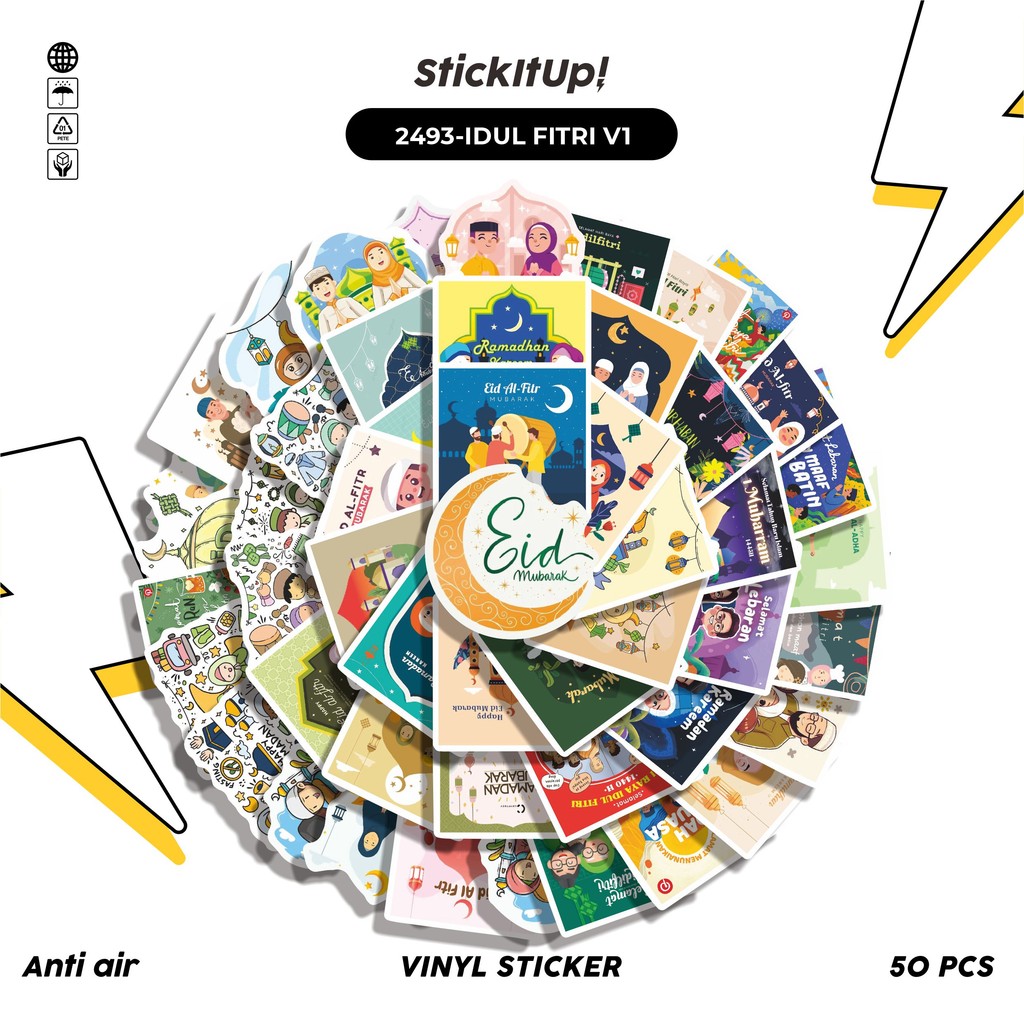 

COD✨ 50 Pcs Stiker Pack IDUL FITRI V1 Lucu Aesthetic Vynil Waterproof untuk Freebies Sticker Buku Journal Casing HP Laptop