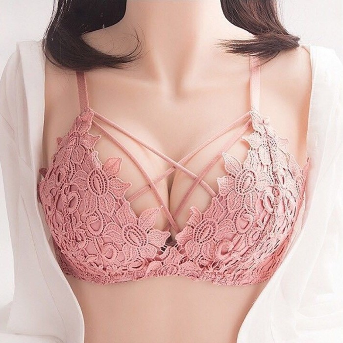 ✨TERLARIS✨ -ANGELA JAPAN Push Up Bra Set Seamless Tanpa Jahitan Kawat Renda CD COD - Red Wine, HANYA