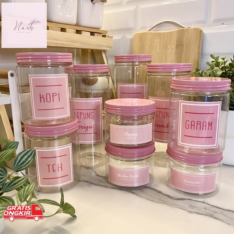 Toples Murah / TOPLES BUMBU DAPUR PINK ALUMUNIUM FREE LABEL SEASONING SET SHABBY JAR BUMBU DAPUR