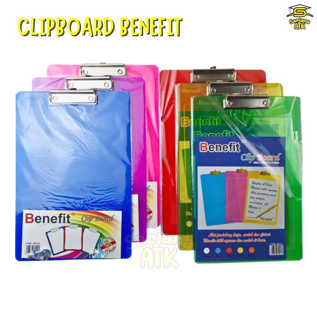 

Papan Dada / Clip Board BENEFIT Ukuran Folio / Clip Board Plastik Solid Transparan