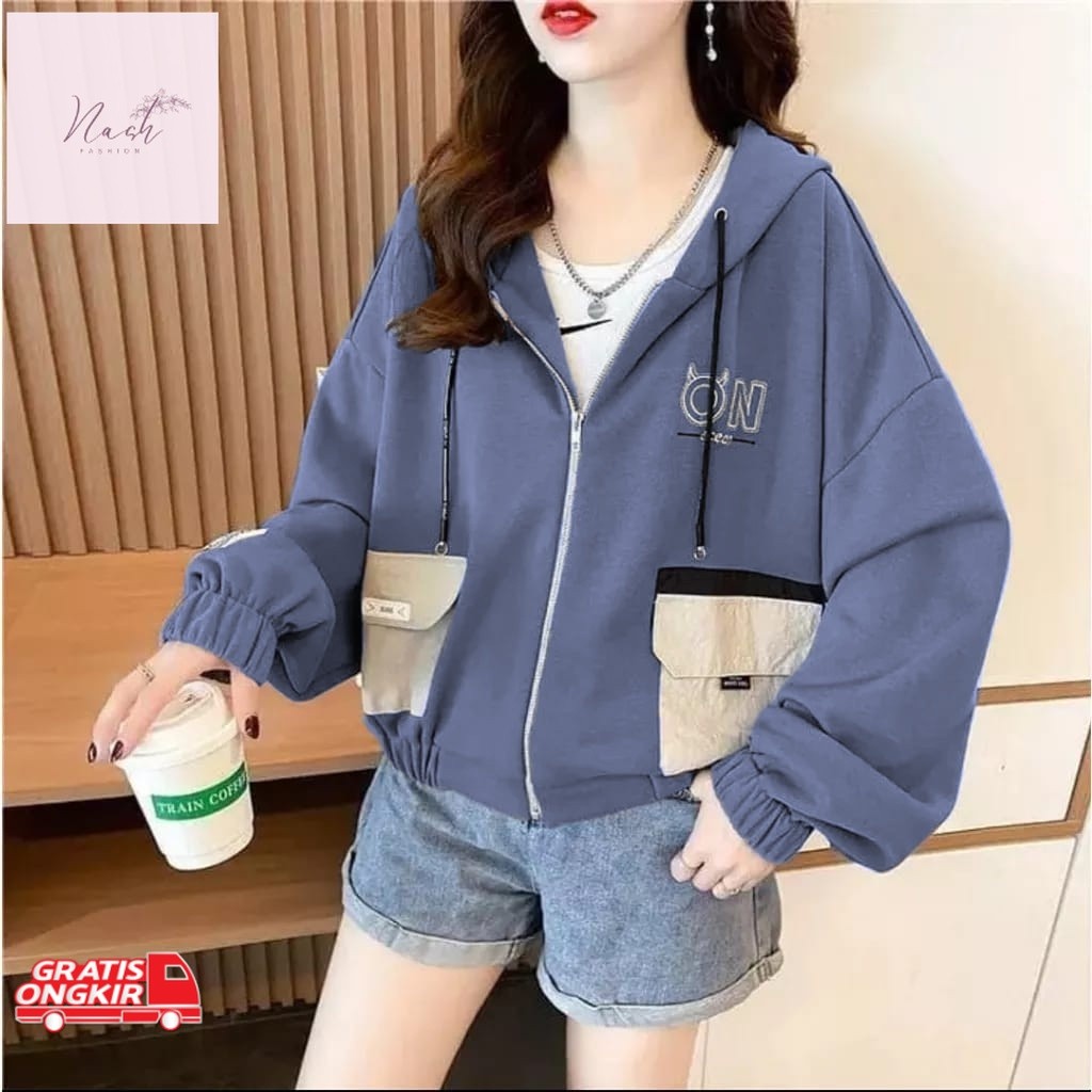Jaket Korea / ZIPPER HOODIE JAKET WANITA - ON OCEAN JAKET OVERSIZE KOREA - JAKET HODIE WANITA