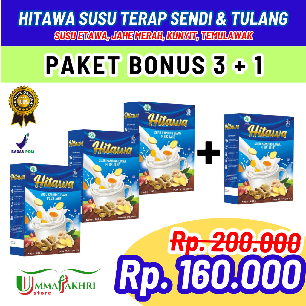 

PAKET BONUS HITAWA Susu Kambing Etawa Plus Herbal Jahe Kunyit Temulawak - 200gr