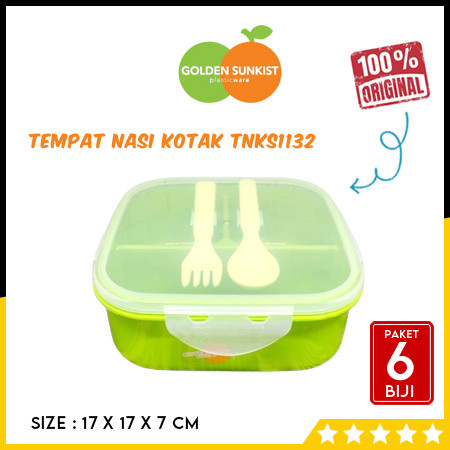 [Paket 6 Biji] Tempat Nasi Makanan Kotak Segi Golden Sunkist TNKS1132