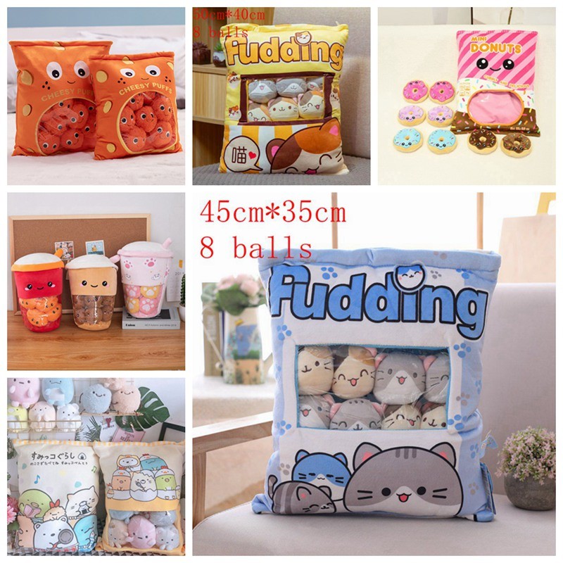 

A Plushie Bag Pudding Toys Cookie Balls Japanese Animation Sumikko Gurashi Sakura Bunny Fruits Avocado Banana Candy Bag Gift