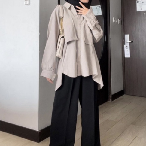 Seyha - Kalinea Linen Crinkle Atasan Wanita Linen Lengan Panjang kantong depan