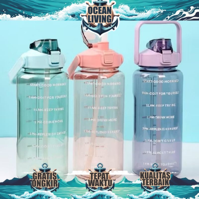 Botol Minum Plastik 2Liter Bening Free Stiker Lucu - OCEAN LIVING
