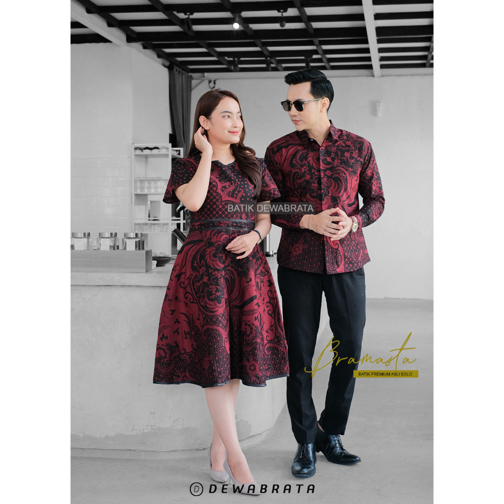 Batik Couple Modern Elegan Motif Bramasta Set Couple Kemeja Dress Couple Keluarga Furing Premium