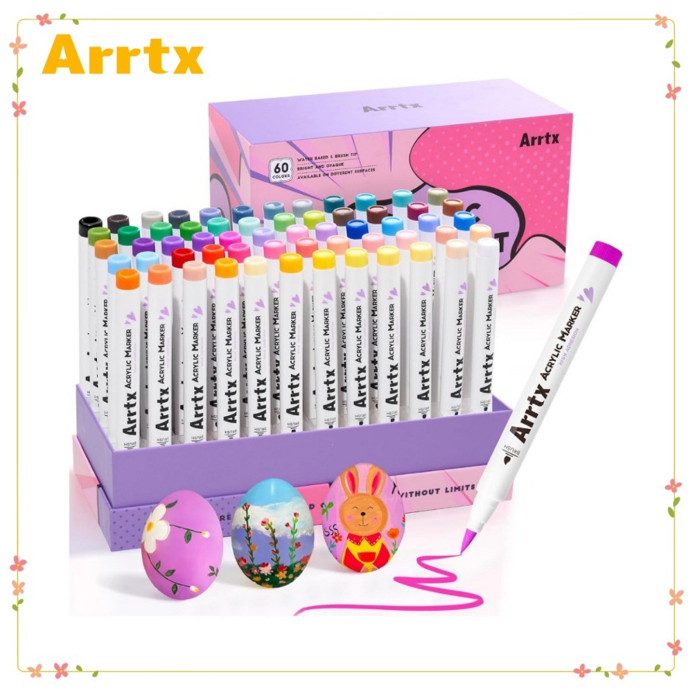 

Arrtx Acrylic Paint Markers Pens 60 Colors for Artists Adults Coloring Drawing Cartoon Anime Comic for Rock Wood Canvas DIY