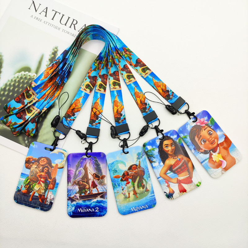 

Disney Moana 2 ID Badge Holder Neck Strap Cartoon New Subway Door Card Holders Girls Kids Campus Lanyard Credential Case Rope