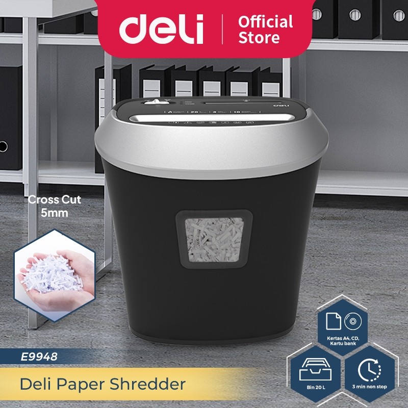 

Deli Paper Shredder Mesin Penghancur Kertas A4 Kartu Kredit CD Kapasitas 10 Lembar Uk 20 liter E9948