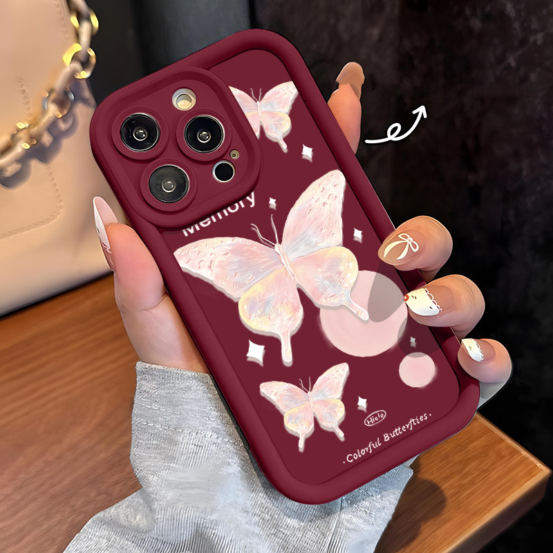 SS0246 Kupu-kupu merah muda untuk case oppo reno 4f 5f 5 6 7 8 7z 8z 8t 11 12f 4g 5g oppo A5 A3 PRO 