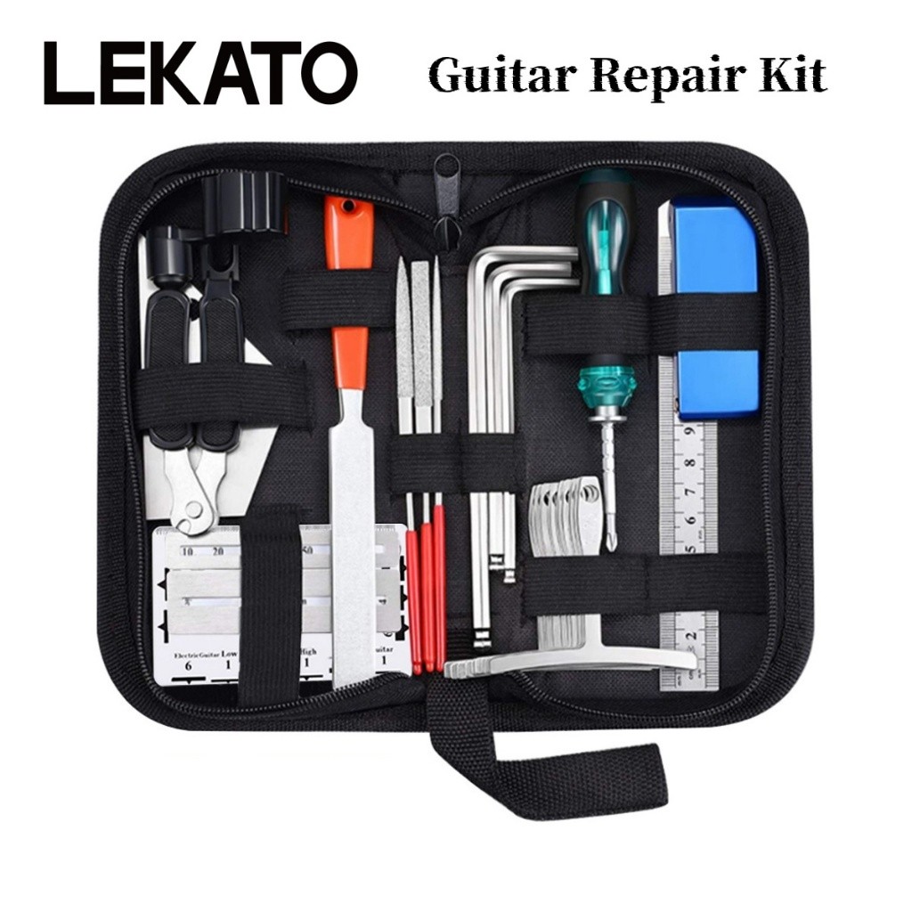 LEKATO 25Pcs Perlengkapan Alat Gitar Aksesoris Gitar Alat Perbaikan Gitar Tuner Gitar