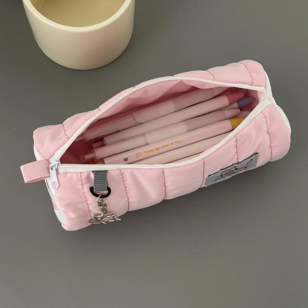 

Kawaii Pink Plush Roll Pencil Case Large Capacity Cute Cartoon Cosmetic Pen Storage Bag Soft School Supplies for Girls Students