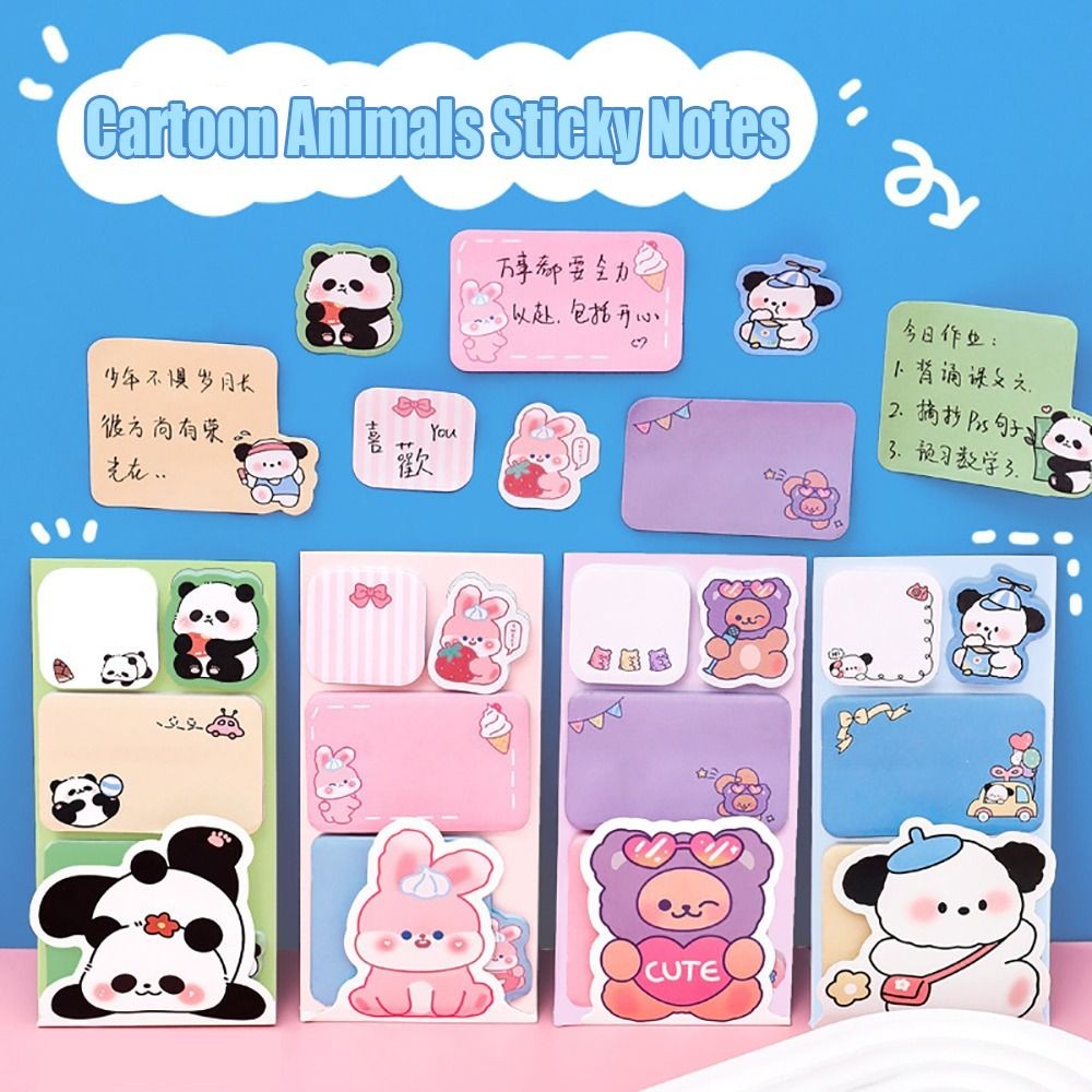 

100Sheets Portable Stationery Sticky Notes Cartoon Animals Notepad Notebook