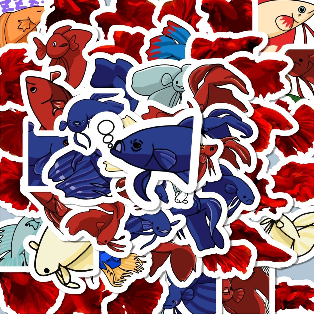 

100PCS Lucu Sticker Hewan Ikan Cupang Stiker Aesthetic Stiker Anti Air Stikers Berperekat Waterproof sticker decal buat Motor Helm Buku Journal Koper Casing HP Laptop Botol Minum Hadiah anak