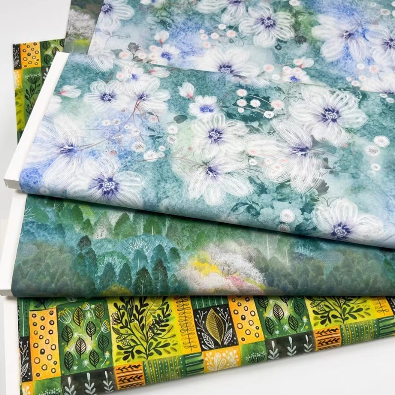 

Green Mountain Forest Floral Cotton Fabric Summer Patchwork Handmade for Tablecloths Covers Book Covers Dresses Sewing Material