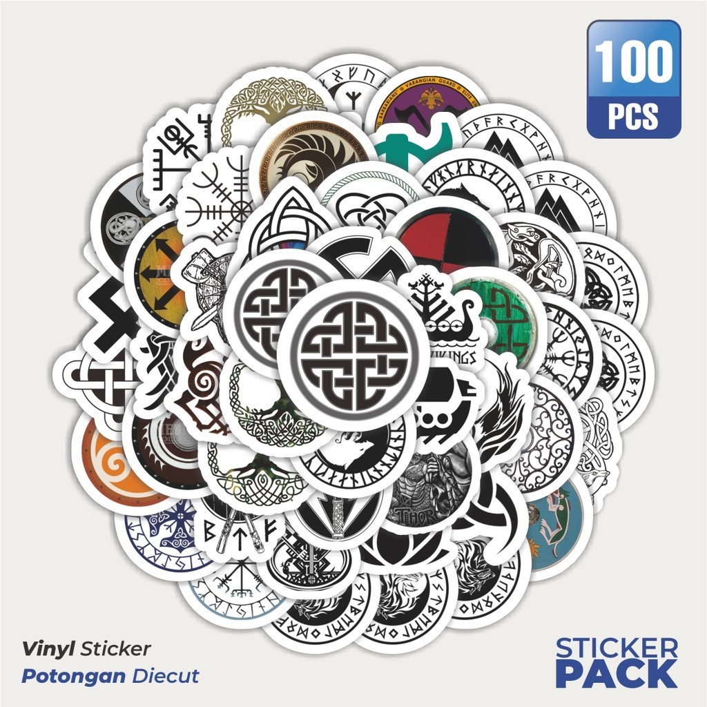 

100 PCS STIKER Totem Misterius Simbol Viking Sticker Waterproof Aesthetic- Untuk Laptop, Motor, dan Helm - Paper Stationery Pack