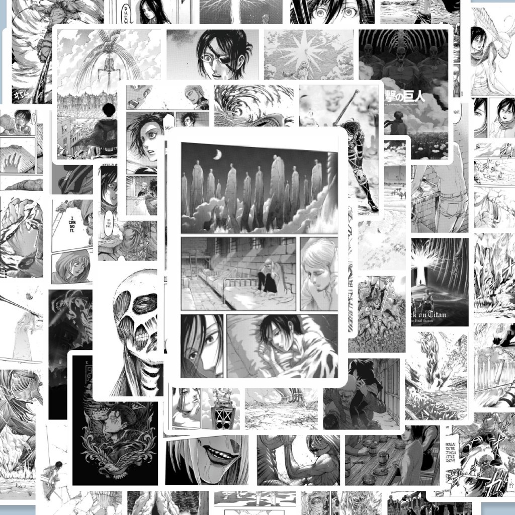 

100PCS Lucu Stiker Komik Attack On Titan B&W Stiker Aesthetic Stiker Anti Air Stikers Berperekat Waterproof sticker decal buat Motor Helm Buku Journal Koper Casing HP Laptop Botol Minum Hadiah anak