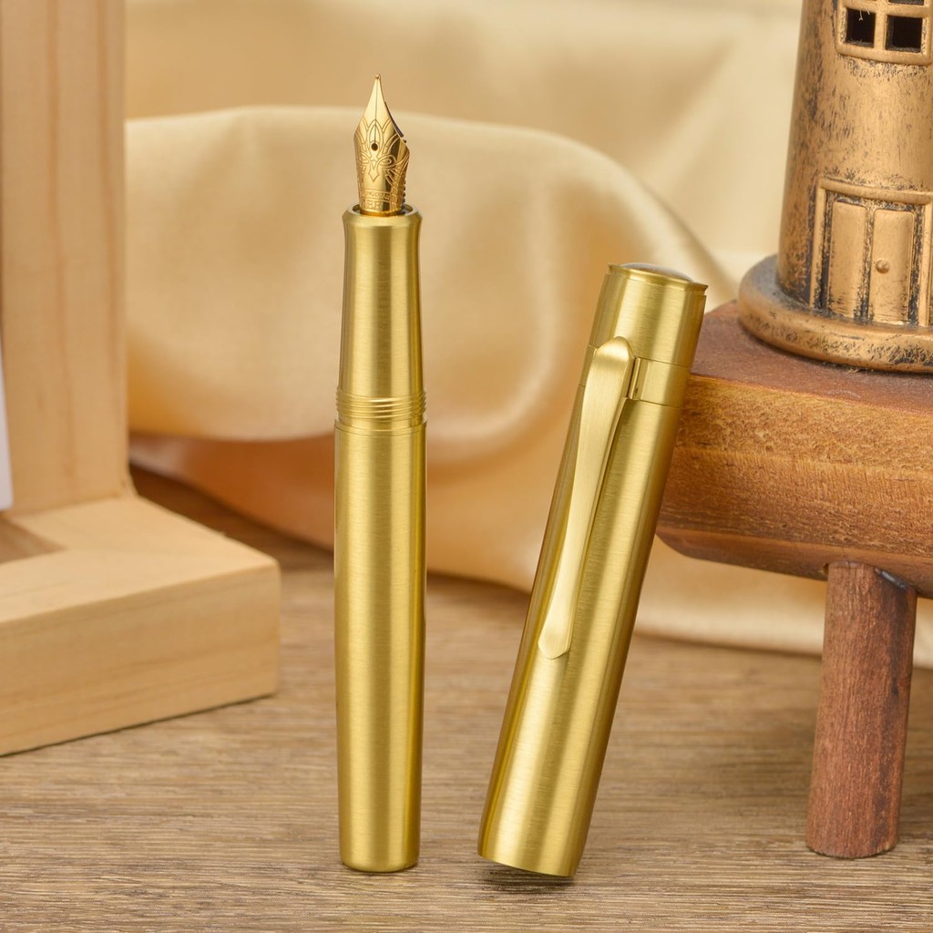 

Hongdian M2 Brass Fountain Pen EF/F/M Nib Short Pocket Portable Writing Pen with Converter