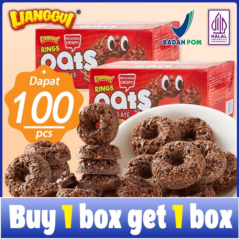 

[Buy 1box get 1box]Lianggui Choco Oat Ring Cemilan Mengenyangkan Penunda Lapar Yang Halal Dan Renyah
