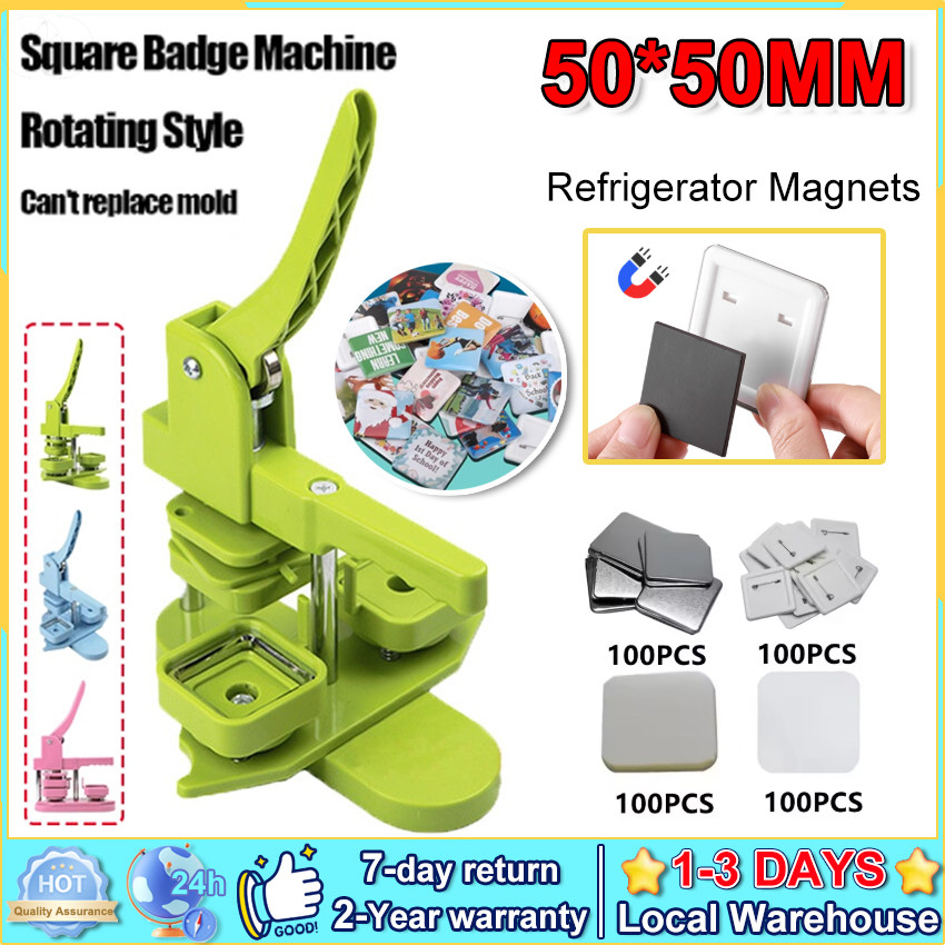 

⭐Local + COD⭐ 50mm Square - Button Badge Maker Machine,Refrigerator Magnetic Badge 100 Sets Of Materials,Rotating Manual Making Badge,For Family Children's Holiday Gift