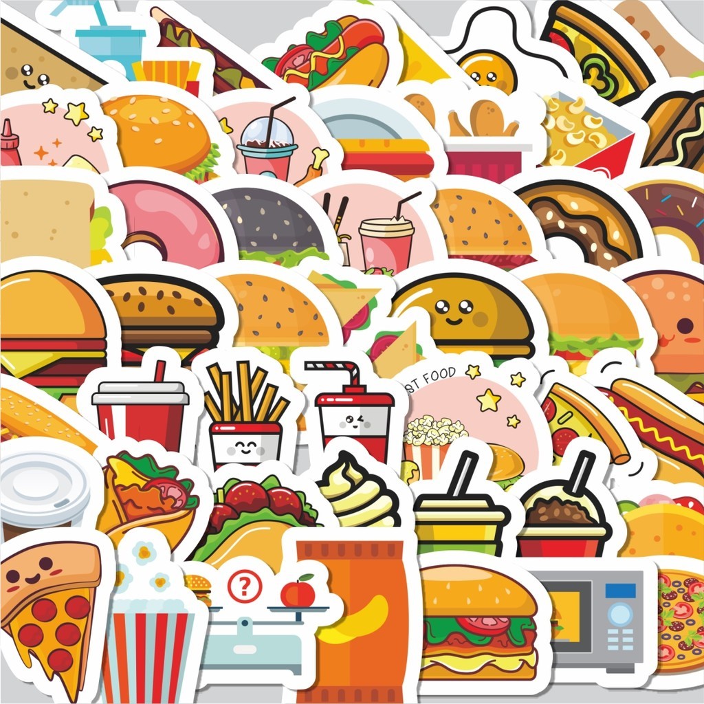 

Stiker Cutting Pack Sticker Kartun Makanan Hamburger Sticker Isi 100Pcs Series Aesthetic Lucu Keren Untuk Koper Bahan Vynil