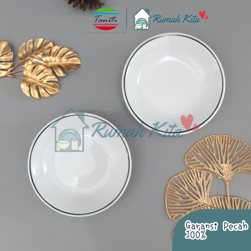 TANITI Piring Keramik SAMBAL Lis Hitam Polos 6 Inch 15 Cm BULAT Piring Makan Keramik Cantik Aestheti