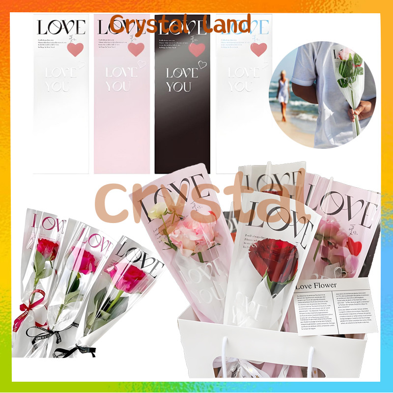 

[1 Pack 20 Lembar] Plastik Single Flower Bag / Lembar Single Stalk Rose Printed Style Plastik Bag / Clear Rose Sleeve