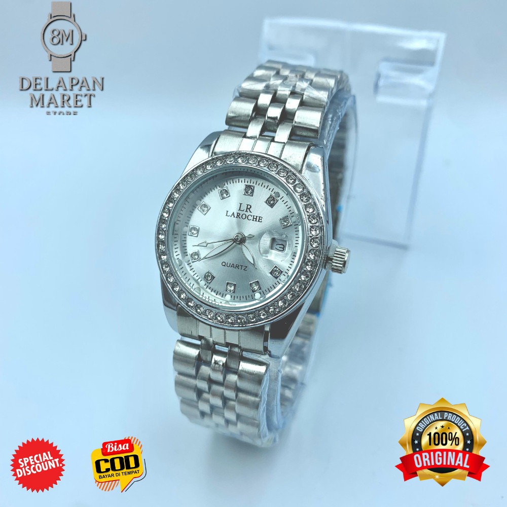 DELMART Jam Tangan Wanita LAROCHE LR93582 Silver Tanggal Aktif Jam Fashion Elegan Import Quartz Bonu