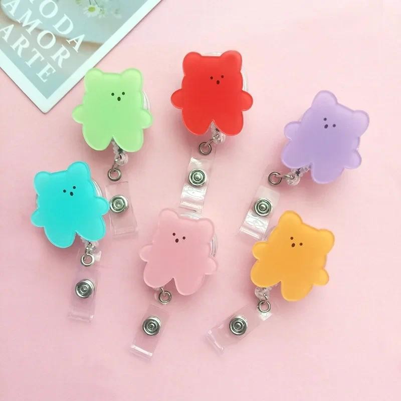 

New Arrival 1 Piece Acrylic Retractable Nurse Badge Reel Cute Anime Bear Students ID Card Holder Keychains Lanyard for Keys
