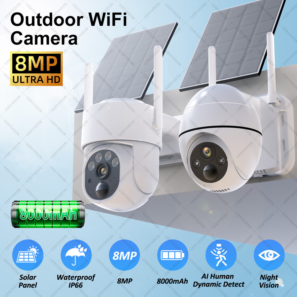 8MP IP Solar Power WiFi Camera PTZ Outdoor IP66 Waterproof 8000mAh Built-in Battery Surveillance Cam