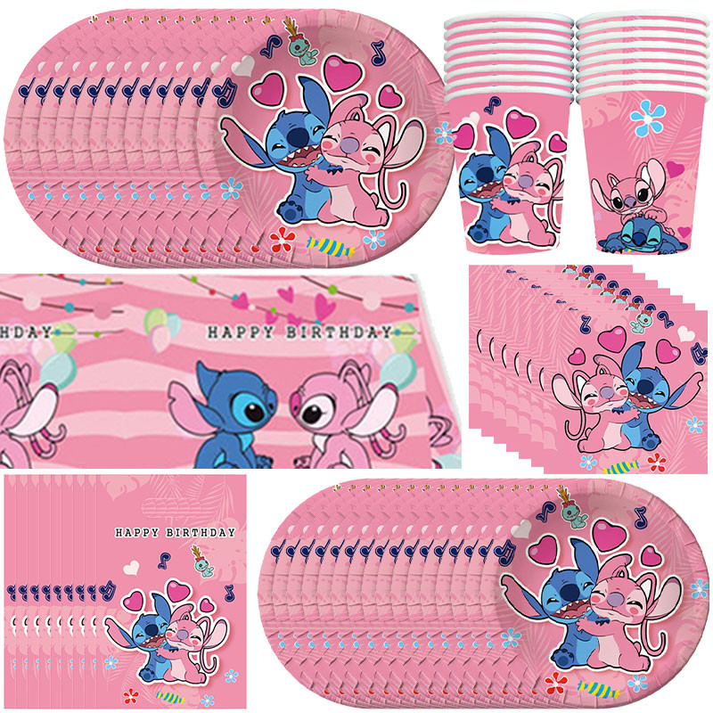 

Disney Lilo Stitch Birthday Decoration Tableware Party Balloons Cup Plate Napkin Tablecloth Kit Angel Theme Deco For Girl Supply