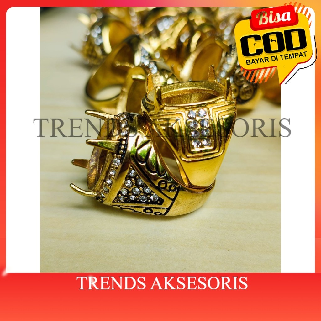 [TRENDS COD]. Emban Ring Warna Gold / Cangkang Cincin Batu Akik Titanium Special Gold, dengan Permat