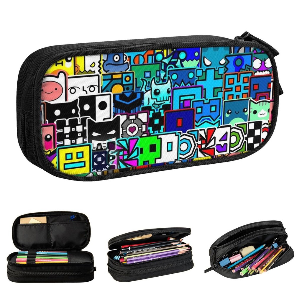 

Geometric Dash Pattern Video Game Pencil Case Geometry Dash Pen Bags Student Big Capacity Office Zipper Pencil Pouch