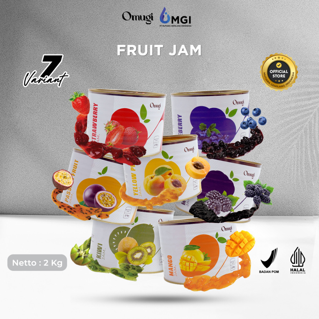 

KIT Selai / Sele / Jam untuk Minuman / Drink / Roti / Kue Taiwan Mango Strawberry Kiwi Pineapple Nanas Passion Fruit Peach 2kg 4kg OMUGI BPOM