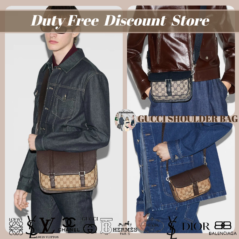 Gucci (GUCCI) Tas Bahu Miring Pola GG (Tas Bahu Pria / Tas Gaya Messenger) Garansi Dua Tahun Asli