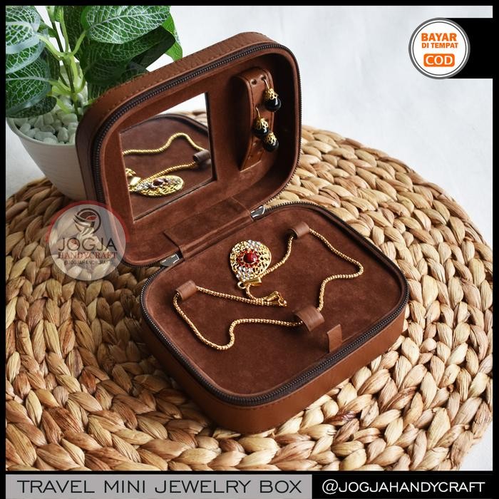 Kotak Penyimpanan Emas & Tempat Perhiasan + Kalung Gelang Antam Travel - Coklat Muda