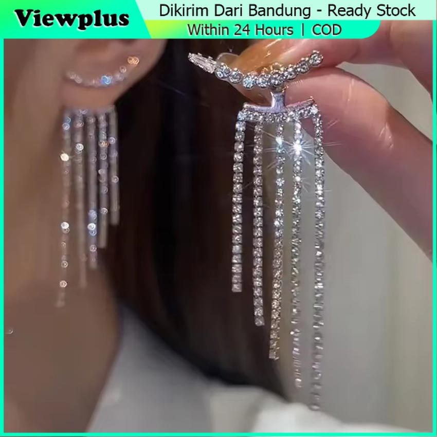 2Pcs Anting Pesta Cantik Model Panjang Anting Permata Jurai Panjang Korean Look Simple Elegan