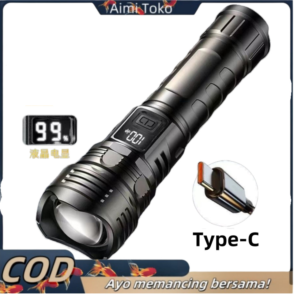 P50 Zoom Senter LED Super Terang 10000 Lumens USB Rechargeable senter kepala super terang lampu emer