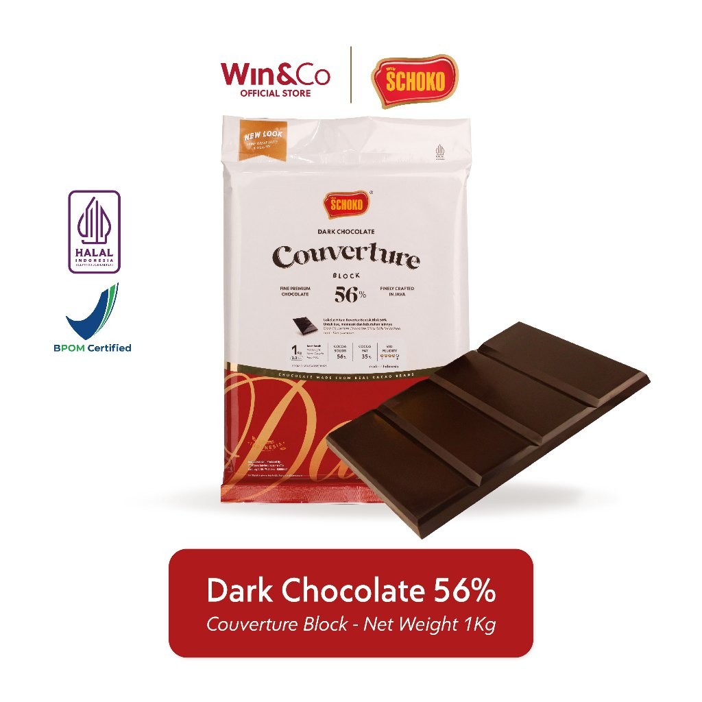 

SCHOKO Dark 56% Couverture Block / Cokelat Kovertur Batangan - 1kg
